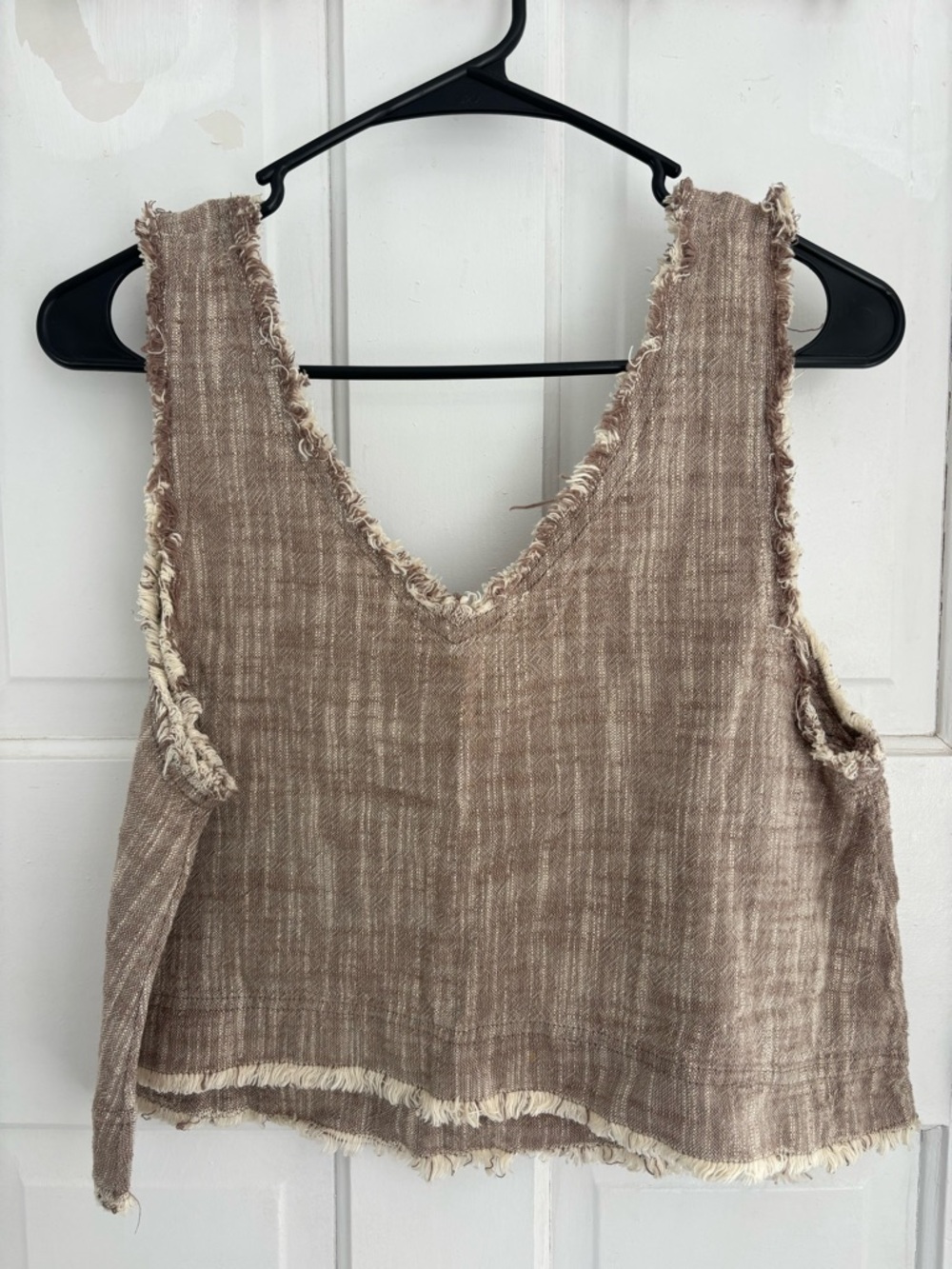 Urban Outfitters Taupe Frayed V-Neck Sleeveless Tank